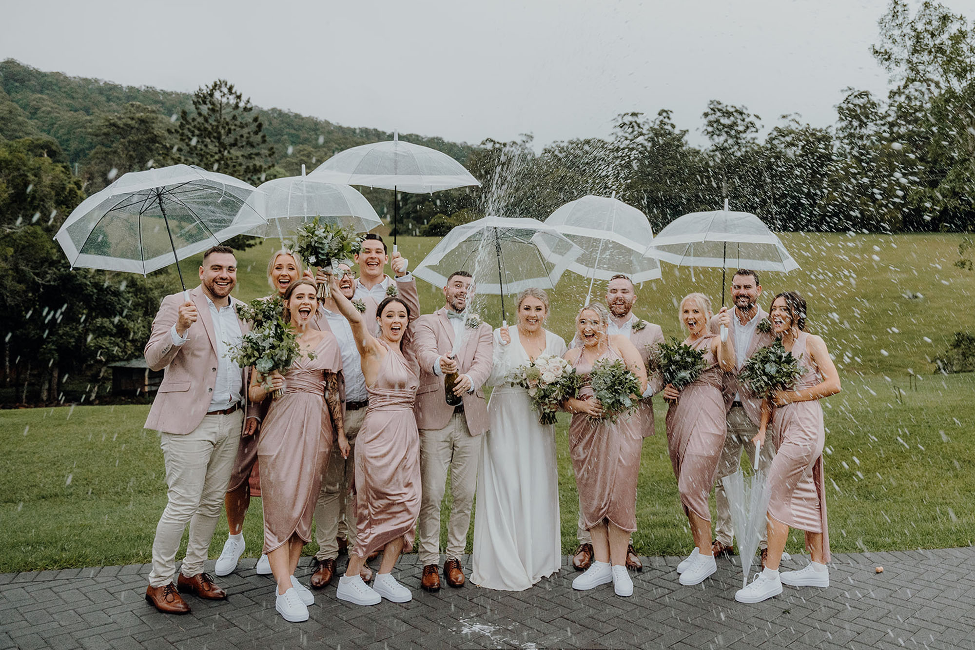 Cowbell Creek bridal party wet day